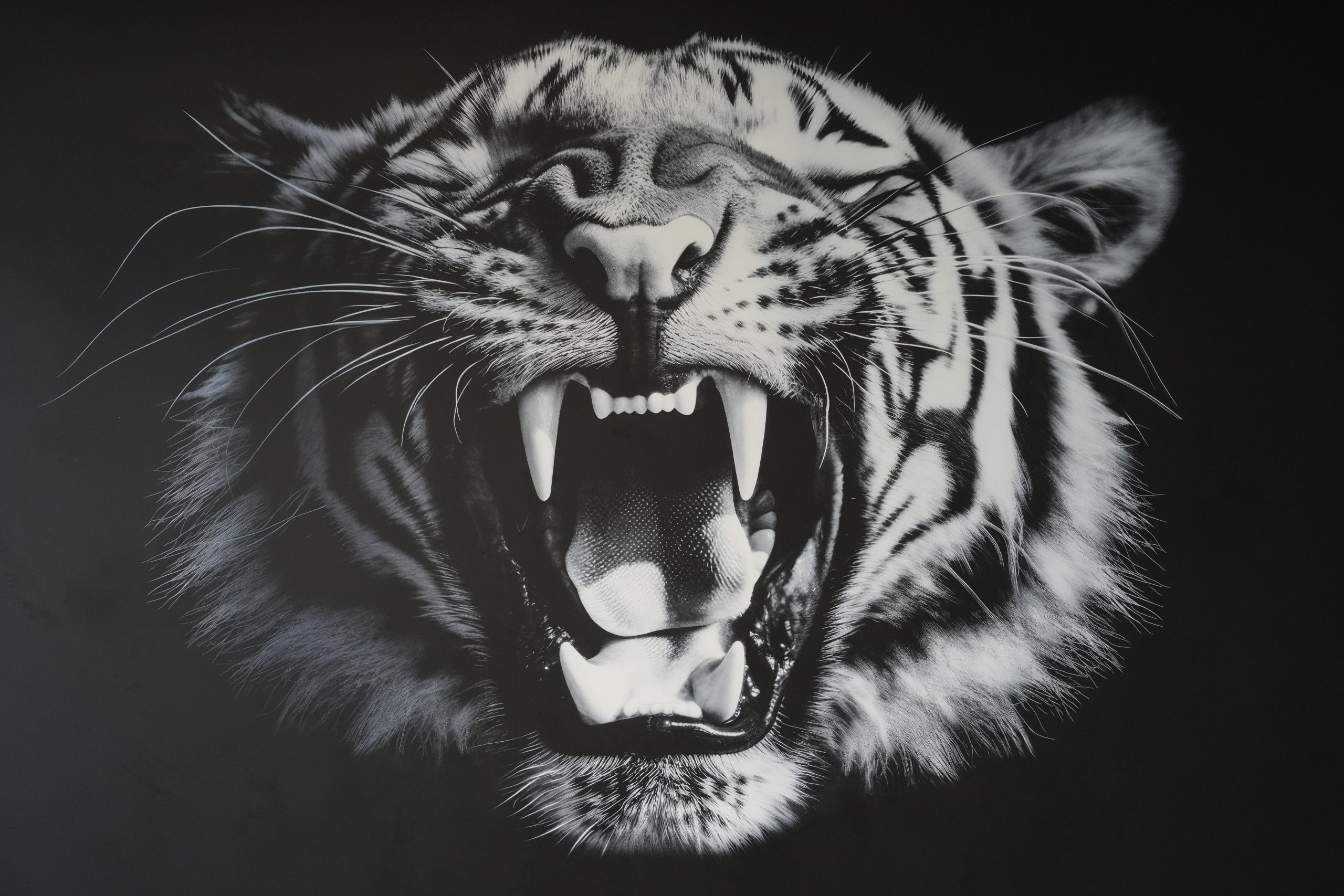 High-detail black and white wall print demonstrating sharp detail, deep blacks, and precision wall printing quality